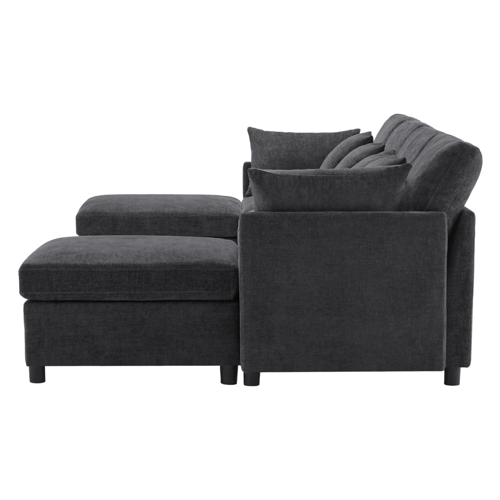 Divano modulare convertibile in forma U e L - Zephmum - Con 2 pouf e 6 cuscini in tessuto chenille