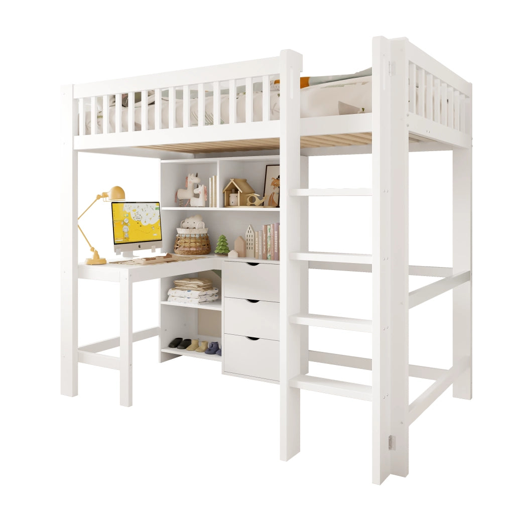 Letto a Soppalco con Scrivania e Cassetti ¨C MINIMAL ¨C Bianco 90x200