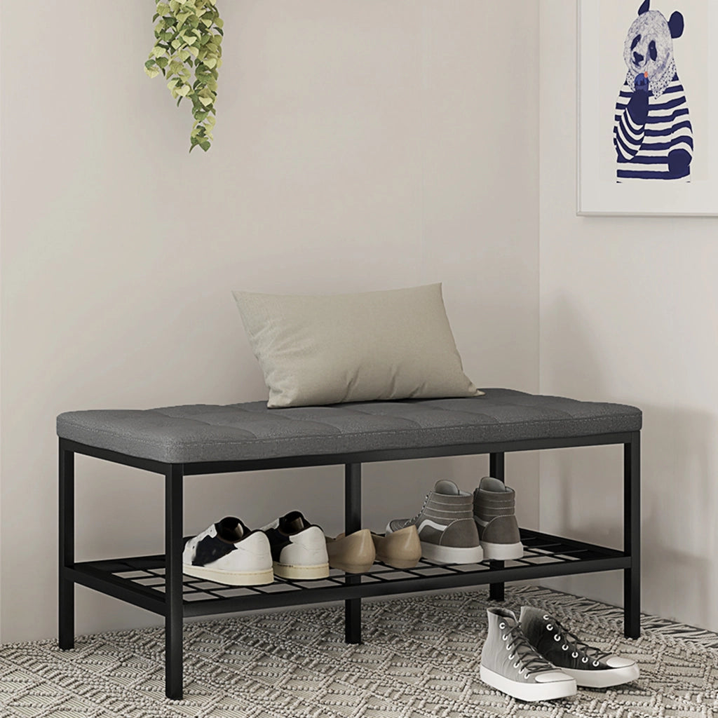 Panca con cuscino, scarpiera e ripiano ¨C Minimal ¨C Grigio, 90x41x40cm