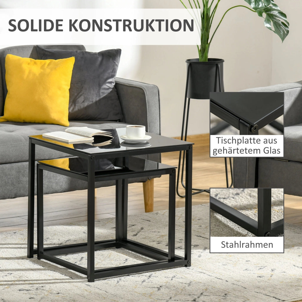 Set di tavolini da salotto ¨C zephmum ¨C nero vetro temperato 50x50x50