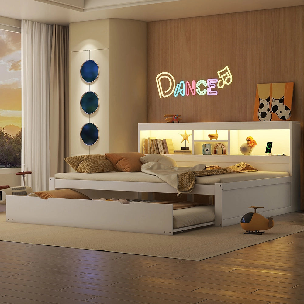 Divano letto daybed - Xylo - 140x200 cm LED USB contenitore bianco