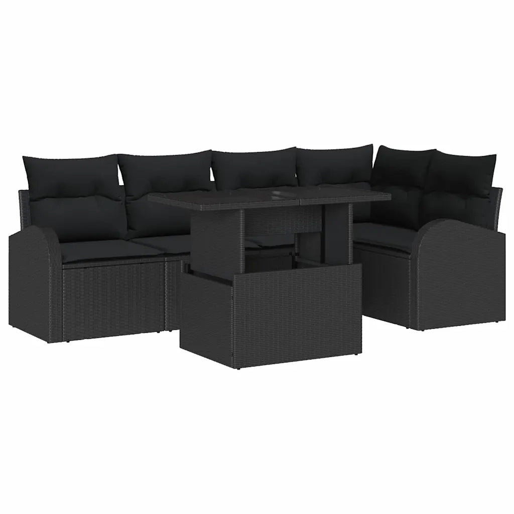 Set Divano da Giardino con cuscino 6 pcs Nero polyrattan 3348649