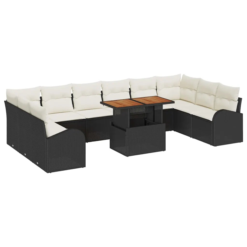 Set Divano da Giardino 11 pcs Nero Poly Rattan