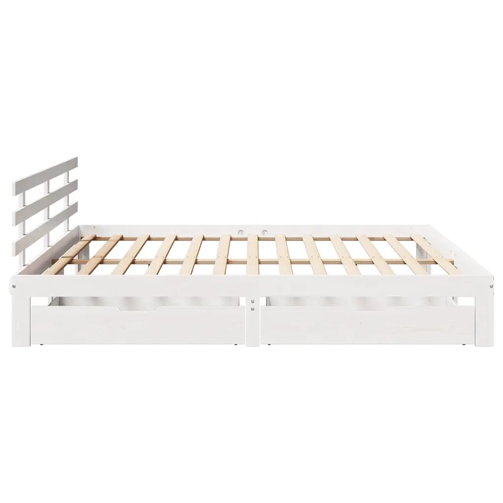 Giroletto con Cassetti Bianco 180x200 cm Legno Massello di Pino