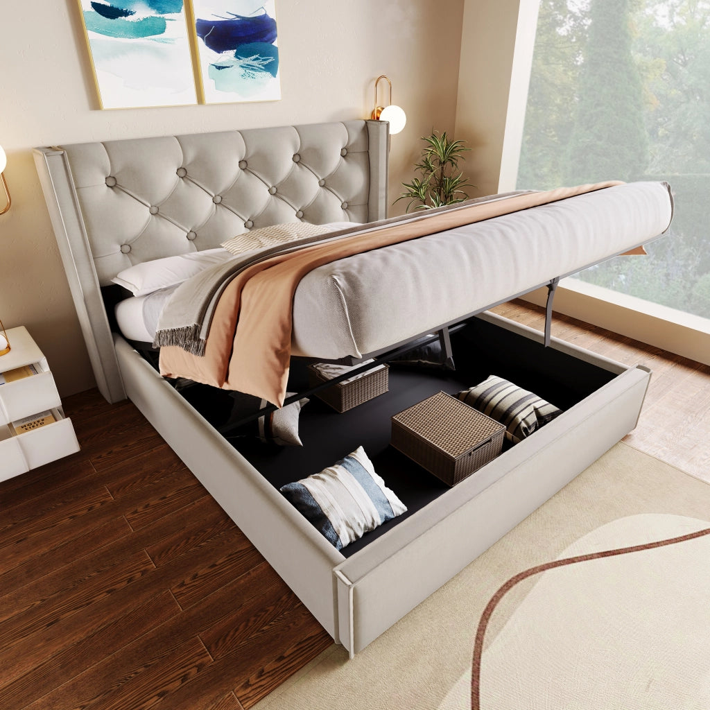 LETTO Contenitore 160x200 cm in cotone Grigio Chiaro