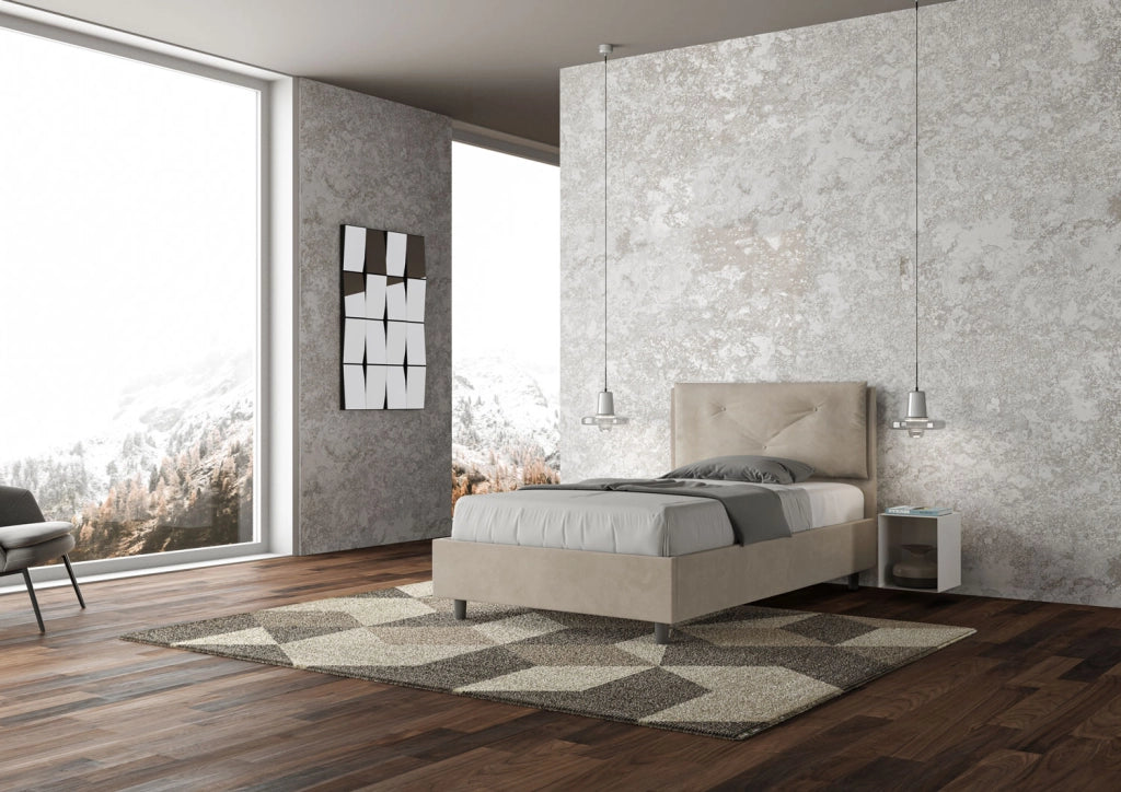 BS COM Letto una piazza e mezza contenitore imbottito 120x190 microfibra sabbia