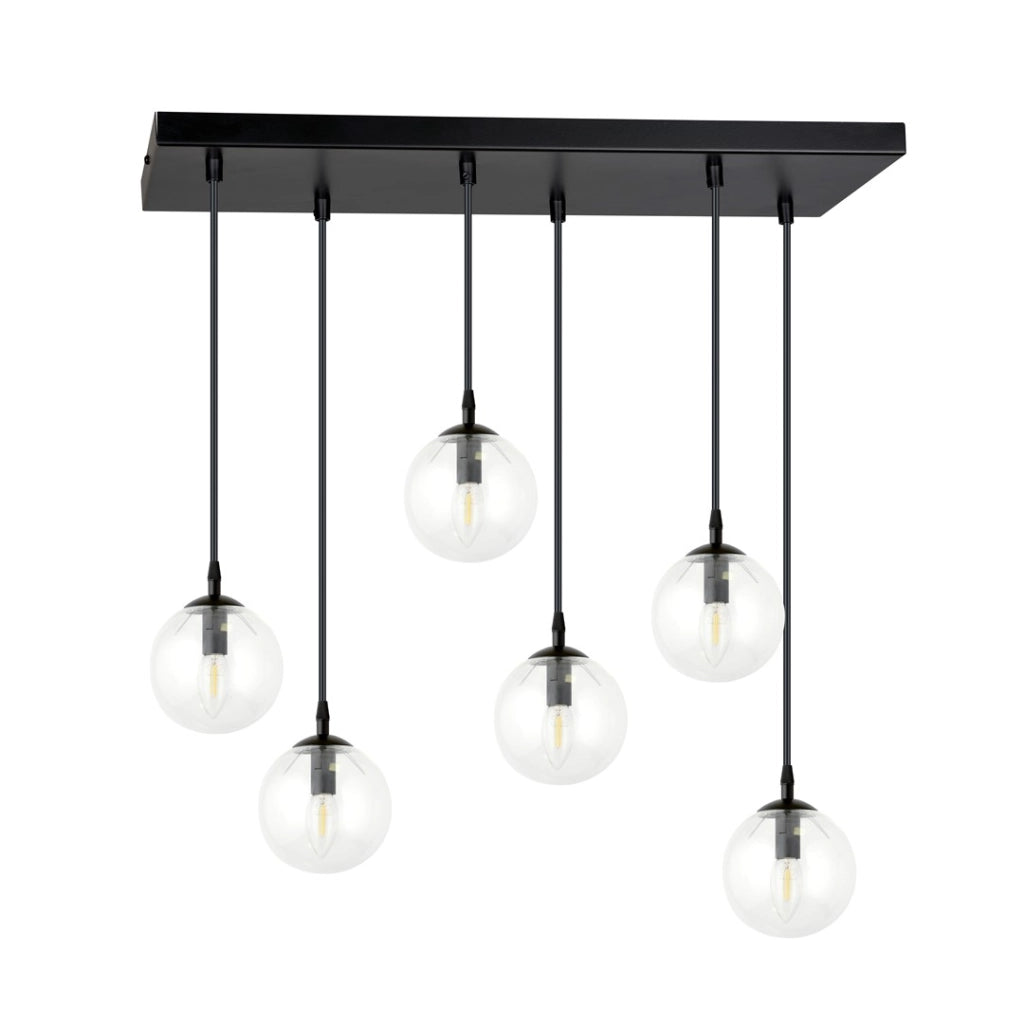 Lampadario Emibig COSMO 6xE14 nero vetro trasparente