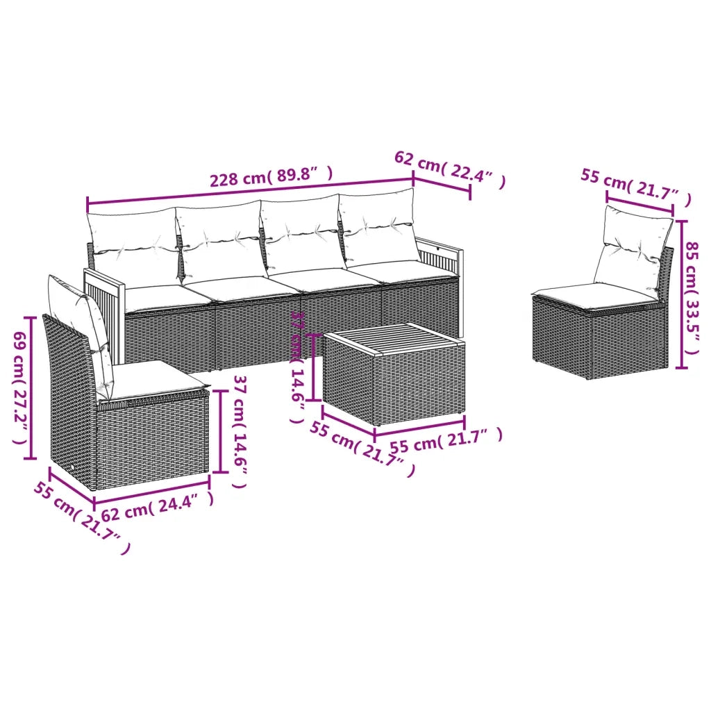 Set Divani da Giardino 7 pz con Cuscini Beige in Polyrattan 3259952