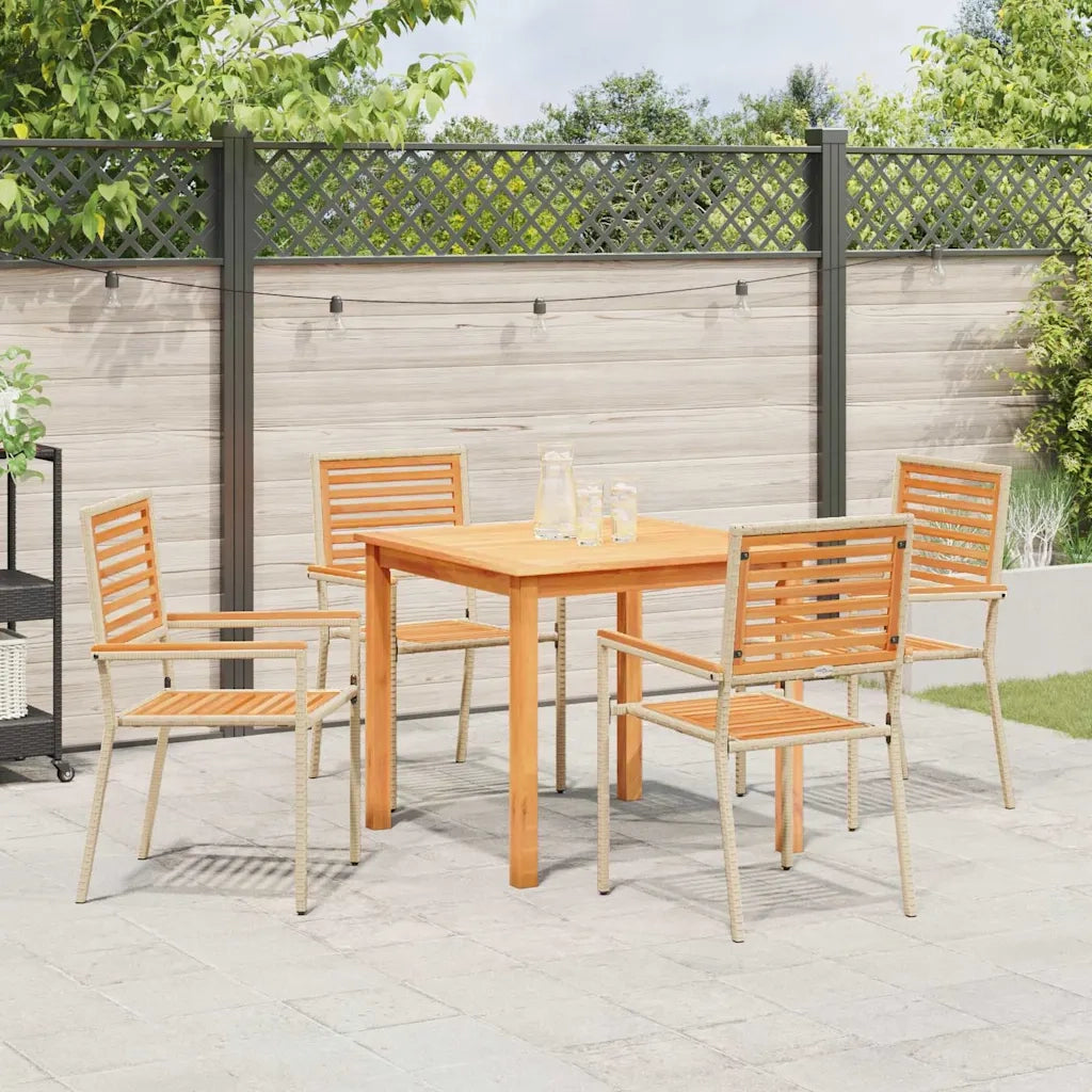 Set da Pranzo per Giardino 5 pcs Beige Legno di Acacia Massello