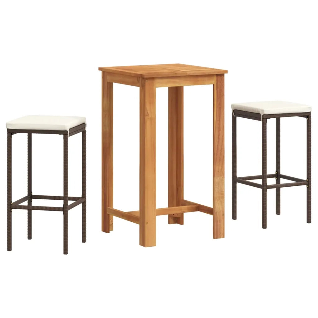 Set Bar da Giardino 3 pz Marrone in Legno Acacia e Polyrattan 3295266