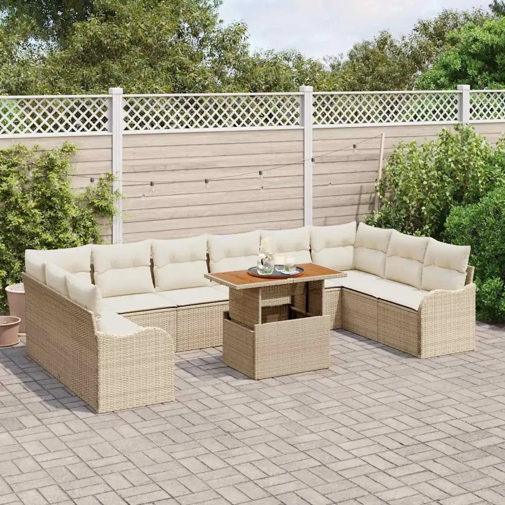 Set Divano da Giardino 11 pcs Beige Poly Rattan