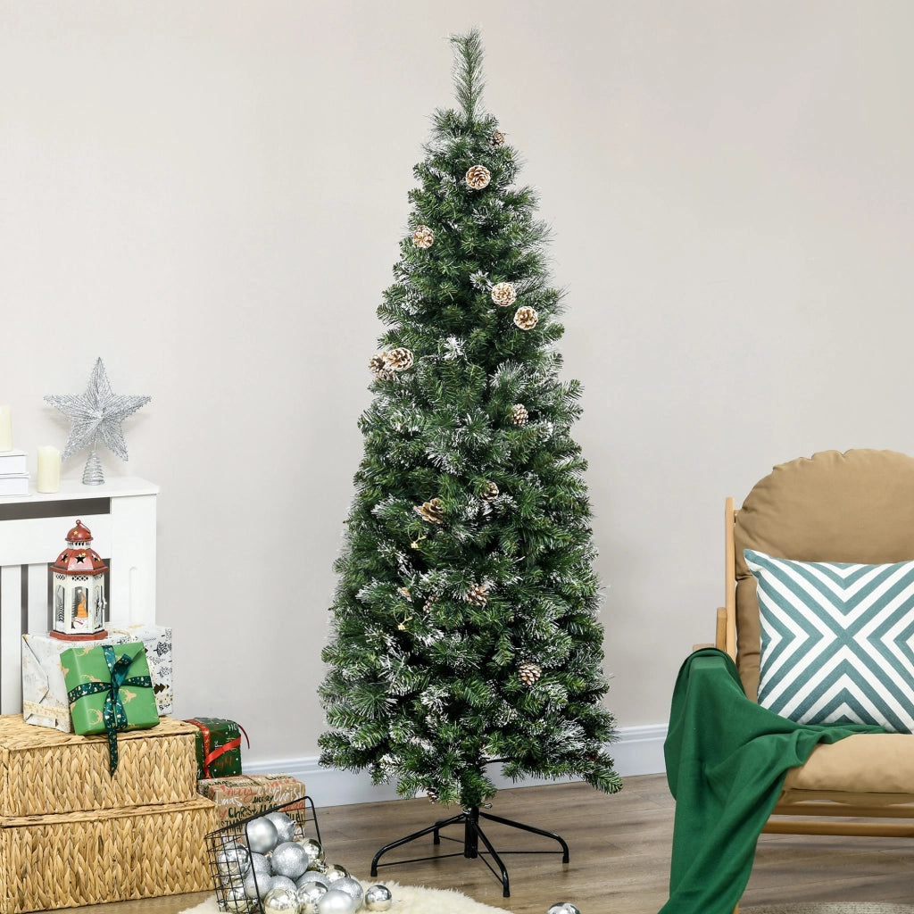 Albero di Natale Artificiale da 180cm con Pigne, 618 Rami e Base in Metallo, Verde