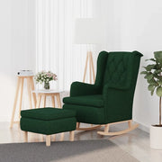 Poltrona con Gambe a Dondolo e Sgabello Verde Scuro in Tessuto