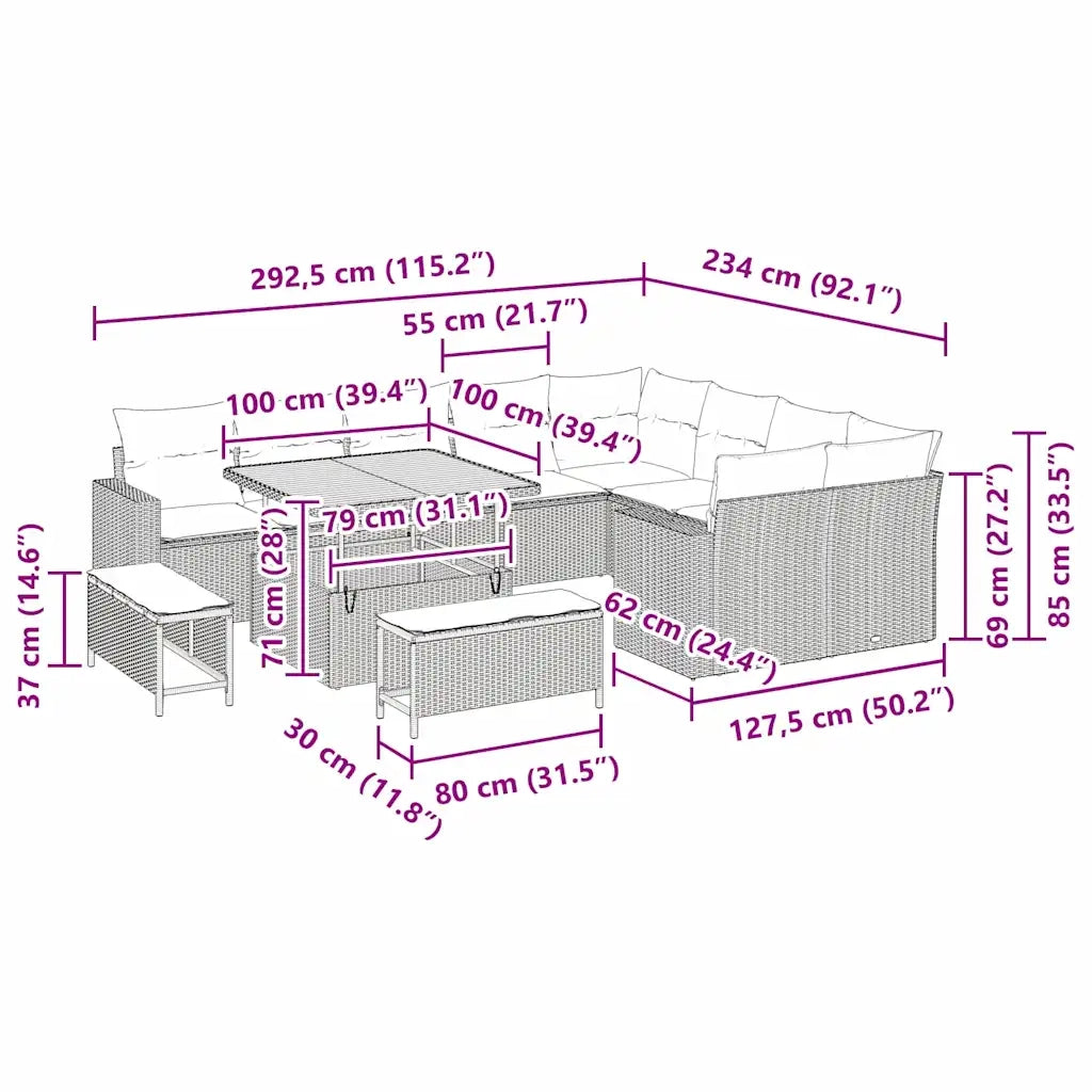 Set Divano da Giardino 12 pcs Grigio polyrattan 3361648