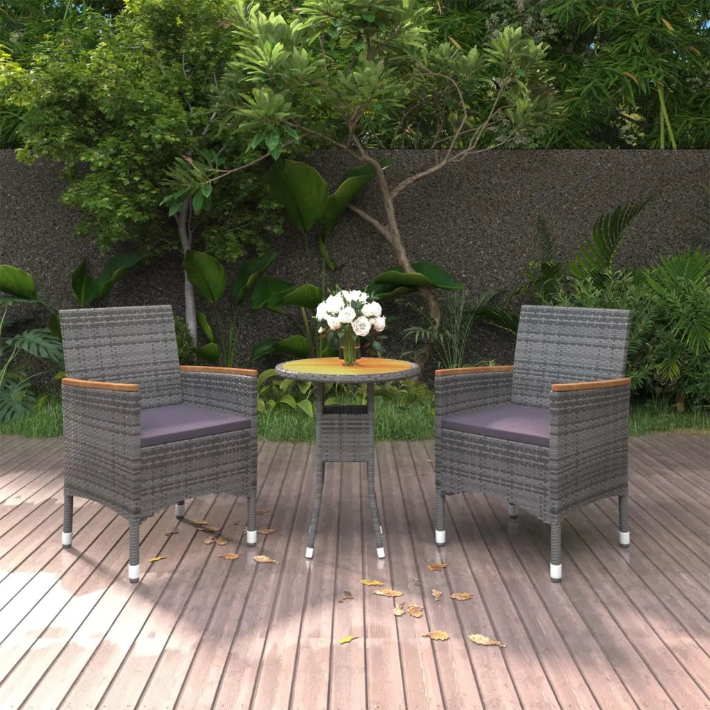 Set da Pranzo per Giardino 3 pz in Polyrattan Grigio 3058467