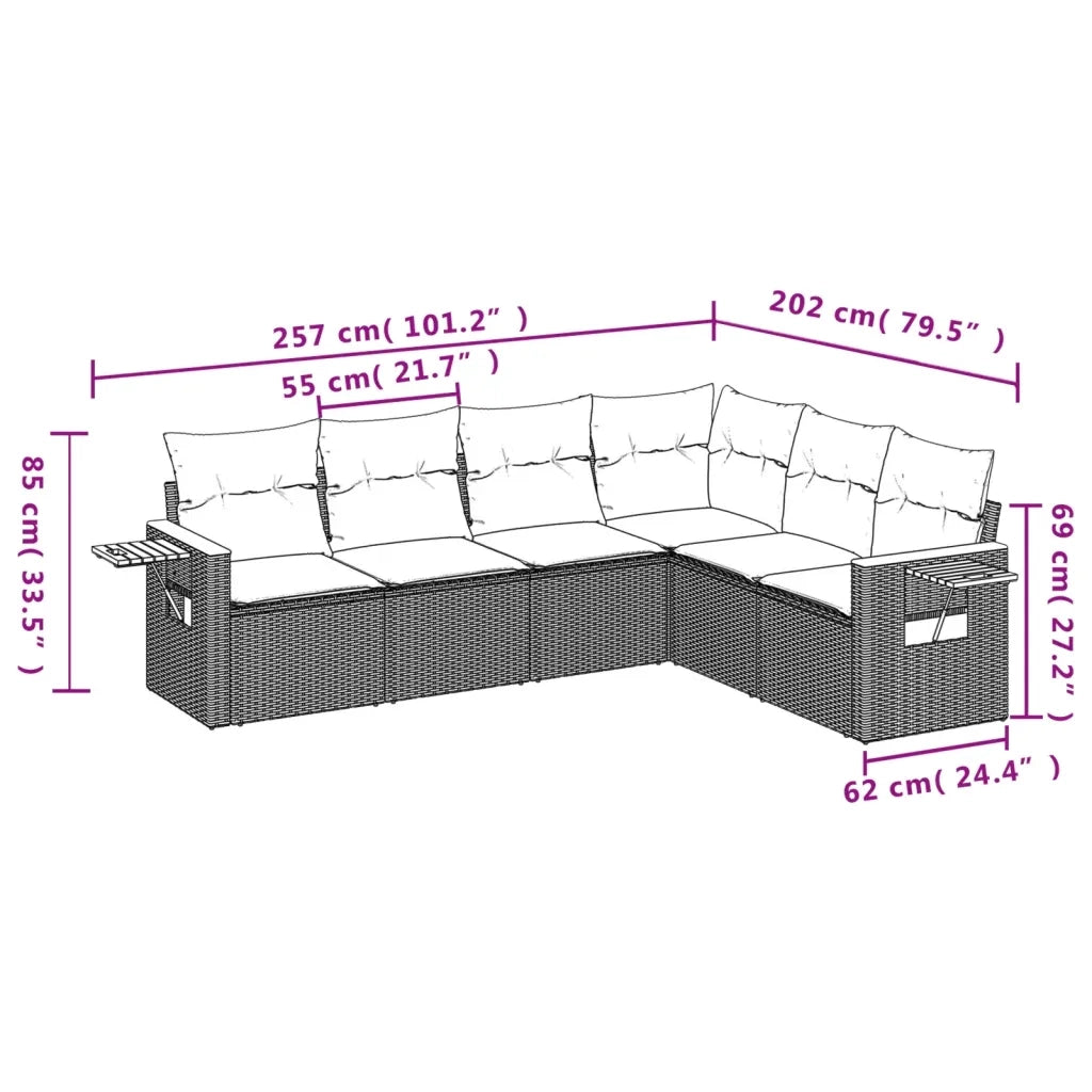 Set Divano da Giardino 6 pz con Cuscini Nero in Polyrattan 3259241