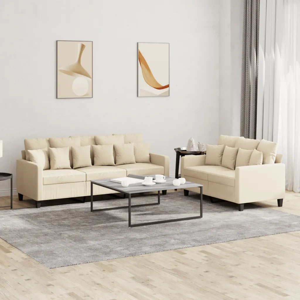 Set di Divani 2 pz con Cuscini Crema in Tessuto 3201666