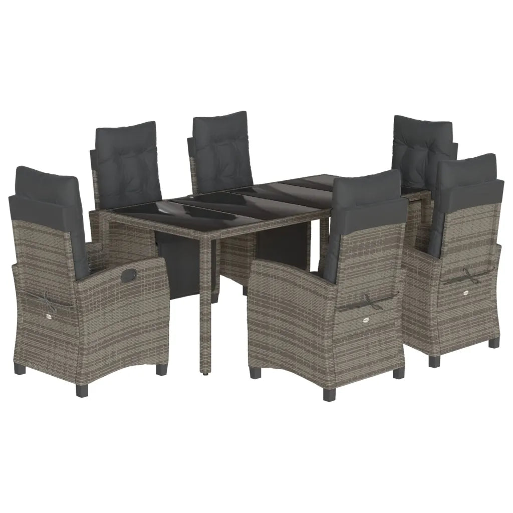 Set da Pranzo da Giardino 7 pz con Cuscini in Polyrattan Grigio