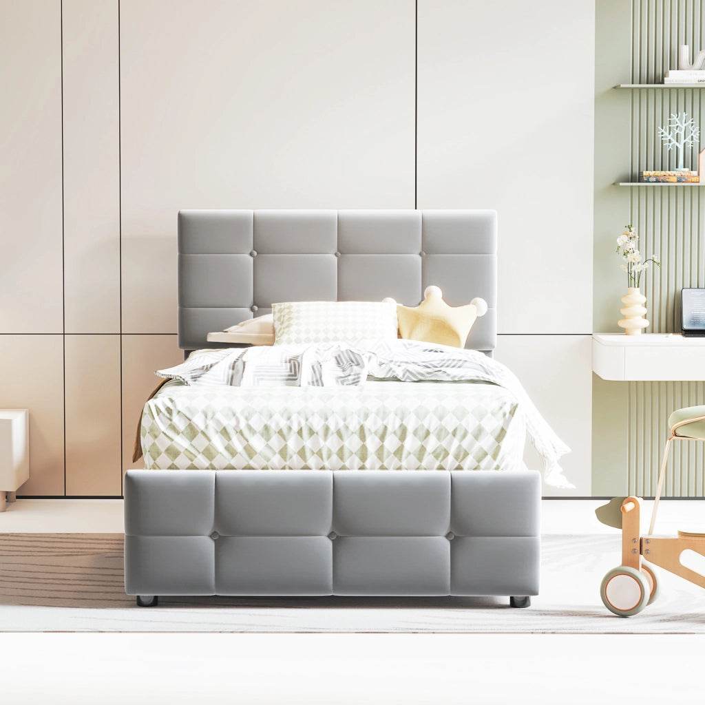 letto imbottito velluto grigio 90 x 200 cm