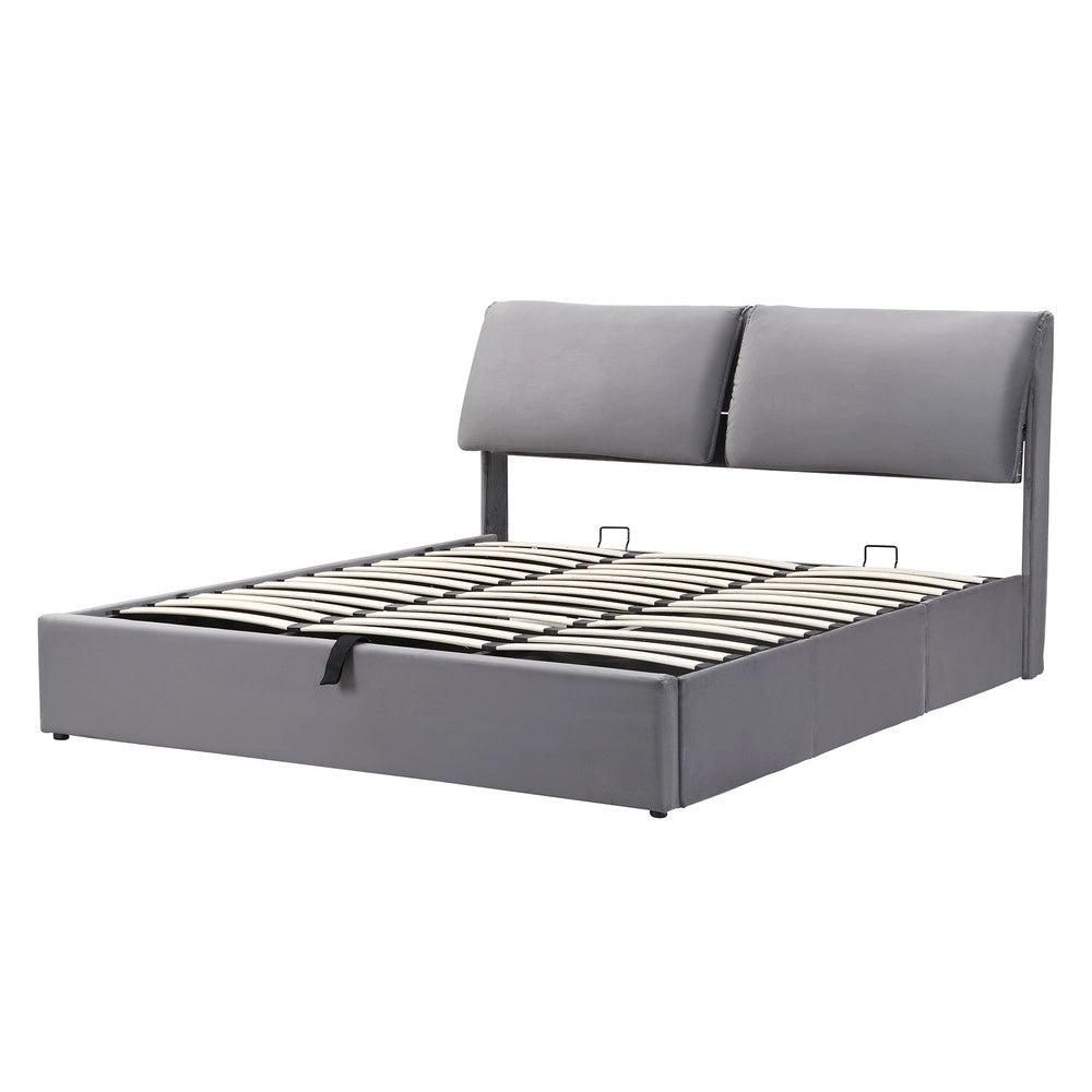 Letto Contenitore Imbottito con Testiera ¨C MINIMAL ¨C Velluto Grigio 160x200