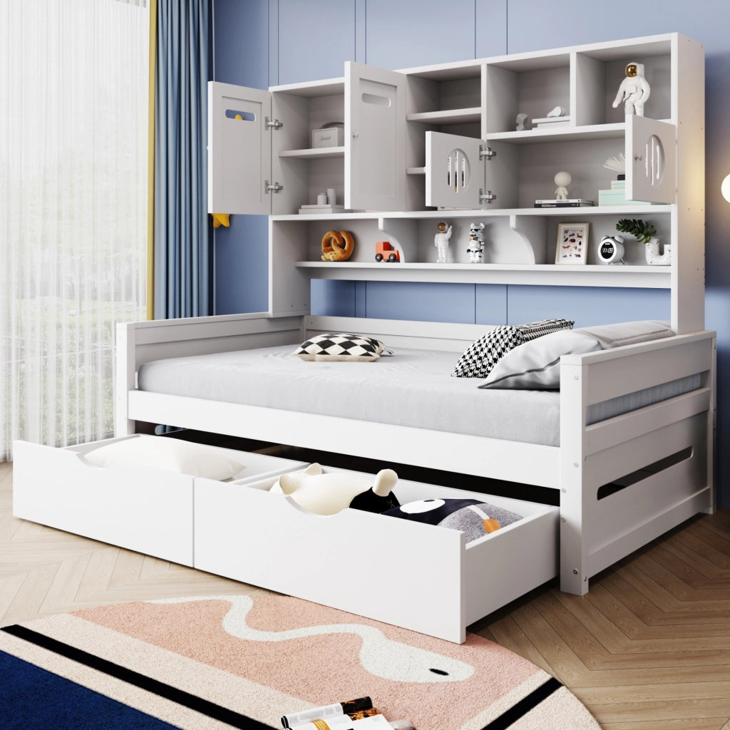 Letto sofa con contenitore in legno bianco 90x200 cm