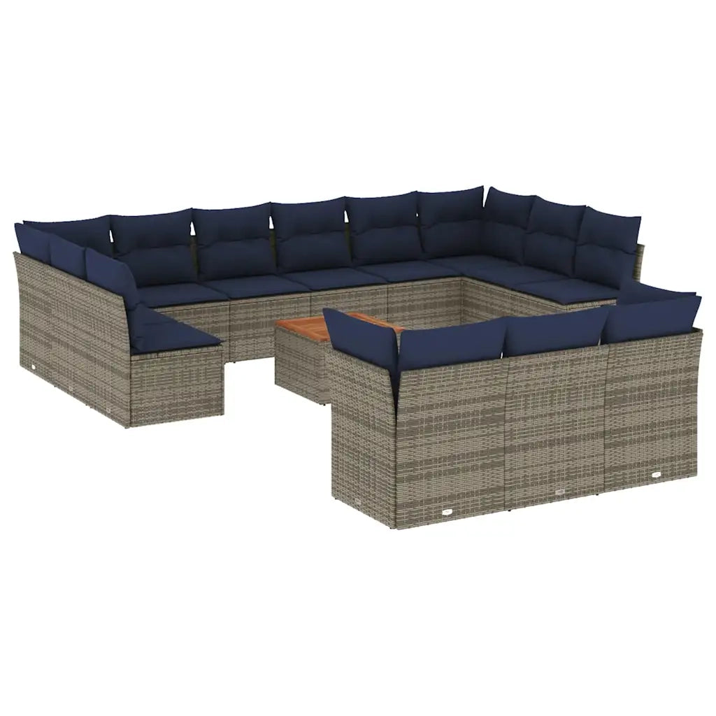 Set Divani da Giardino 14pz con Cuscini in Polyrattan Grigio 3256257