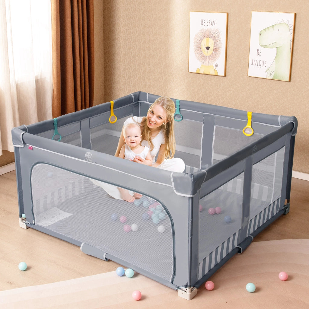 Box bambini 127x127cm recinto pieghevole cancello cerniera 50 palline oceaniche-Centro attività 4 anelli interno esterno senza montaggio Grigio