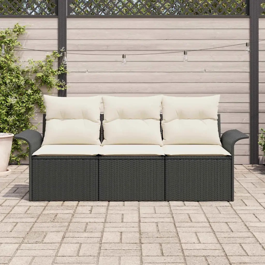 Set di divani con cuscino 3 pcs Nero polyrattan