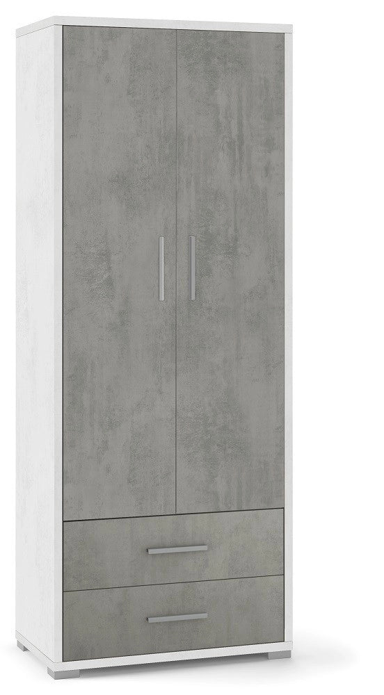 ARMADIO 2 ANTE 2 CASSETTI H182 L71 P41 cm STRUTTURA BIANCO FRONTALE CEMENTO SARMOG Db359k