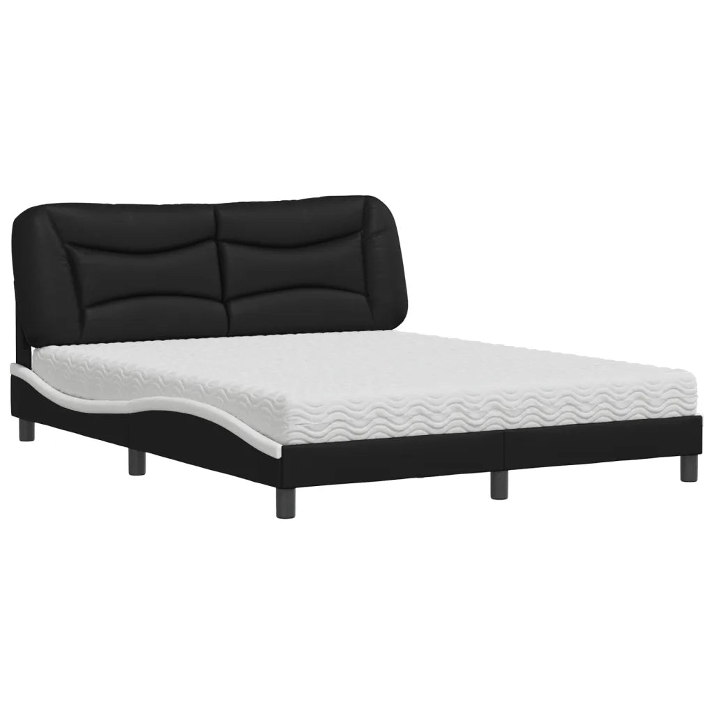 Letto con Materasso Hvar Nero e Bianco 160x200cm Similpelle