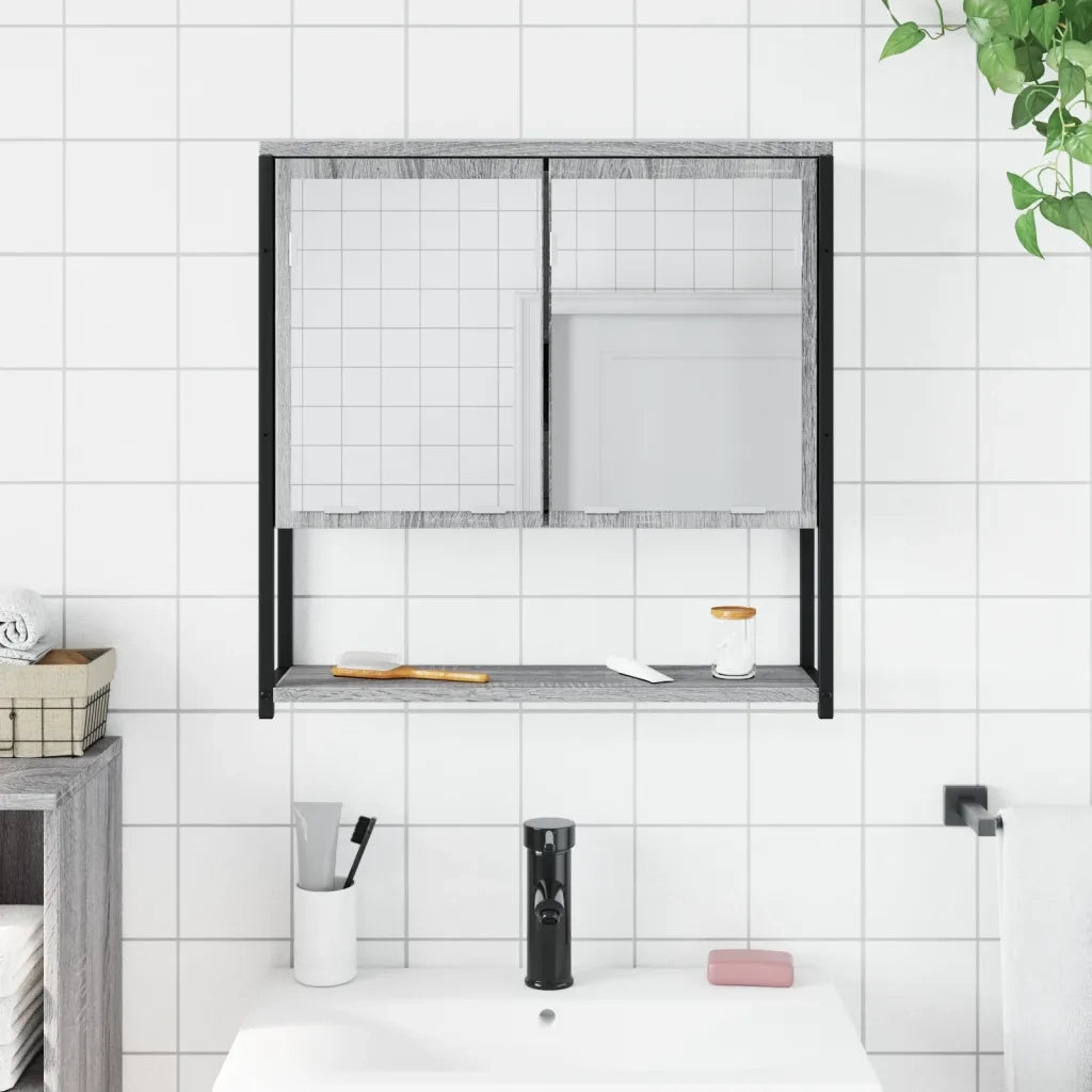 Mobile Specchio da Bagno-Armadietto a Specchio da Bagno Grigio Sonoma 60x16x60 cm Multistrato 653451