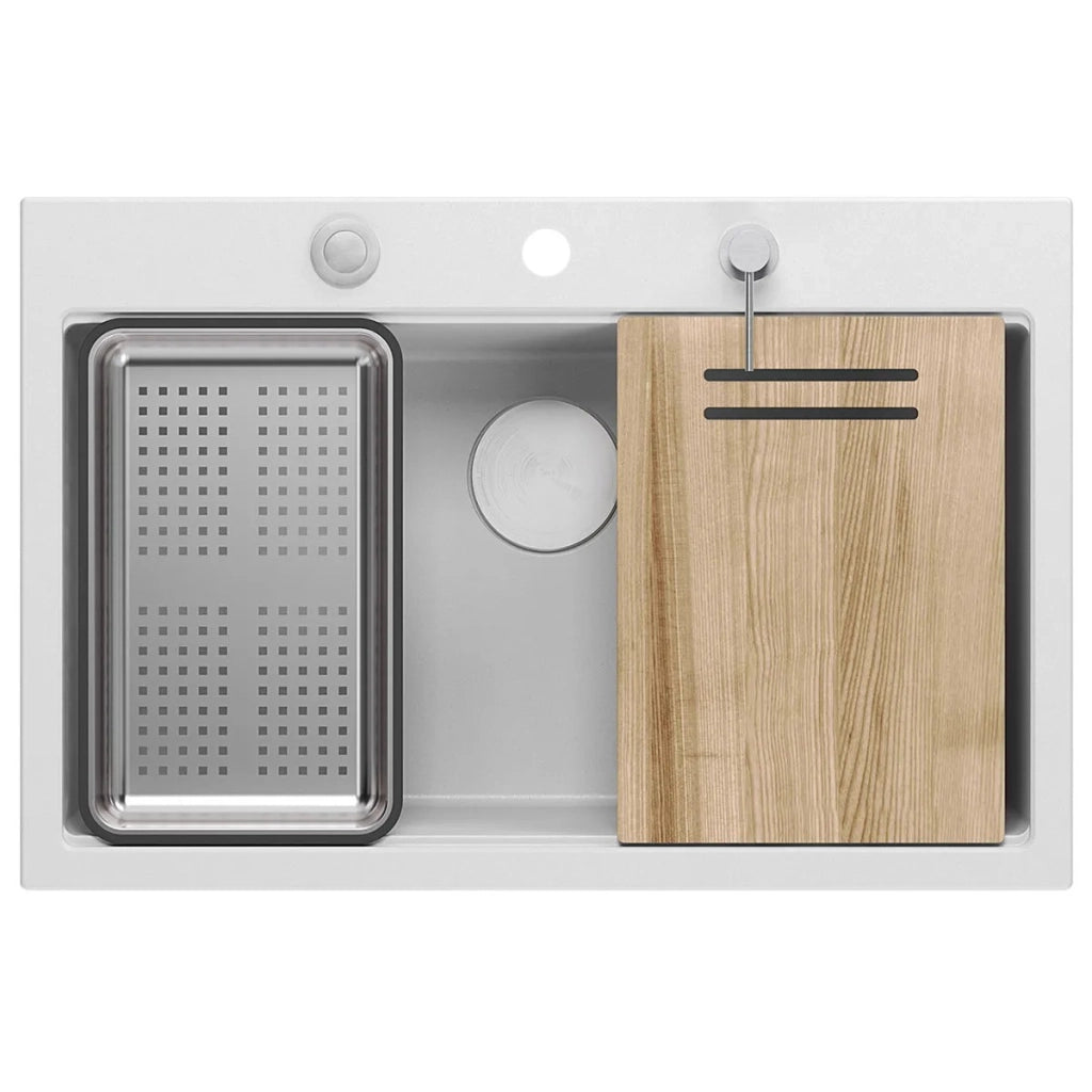 Lavello In Granito Marc 110 Workstation White Tappo oro