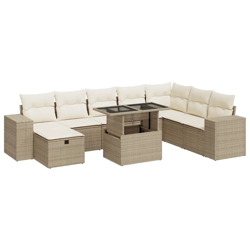 Set Divano da Giardino 9 pz con Cuscini Beige in Polyrattan 3327958