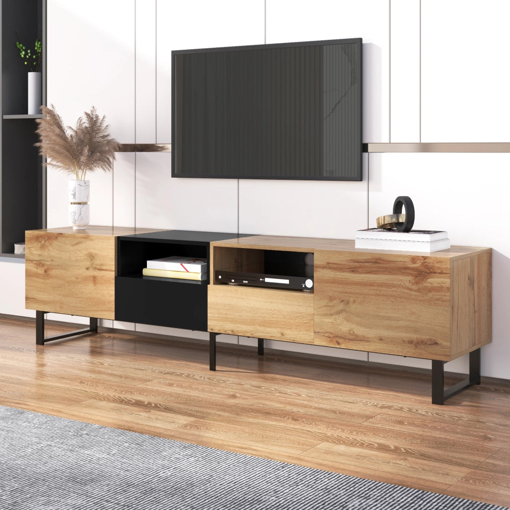 Supporto TV moderno - Zephmum - Design nero e legno, robusto, ampio spazio