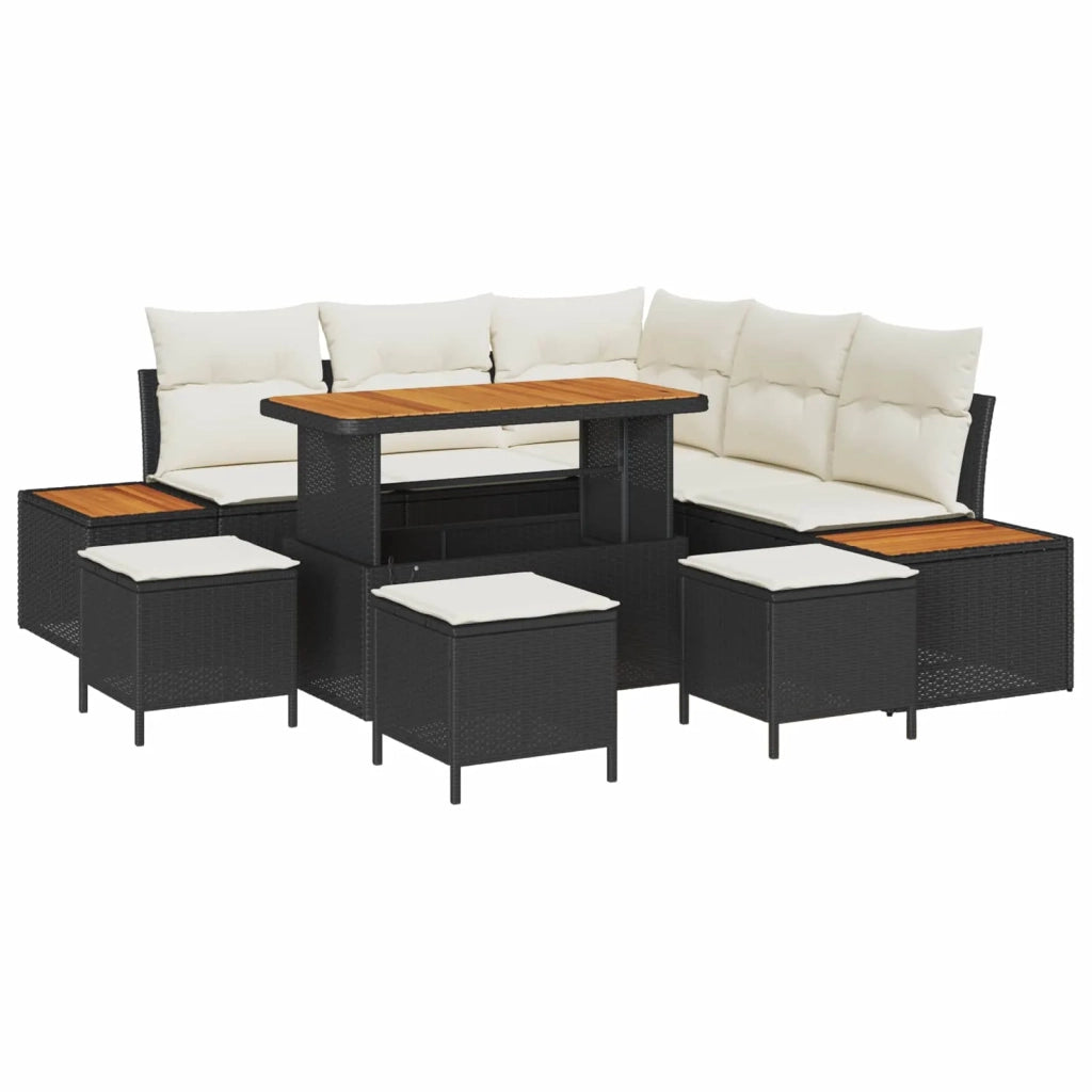 Set Divano da Giardino con cuscino 9 pcs Nero e Crema 3363310