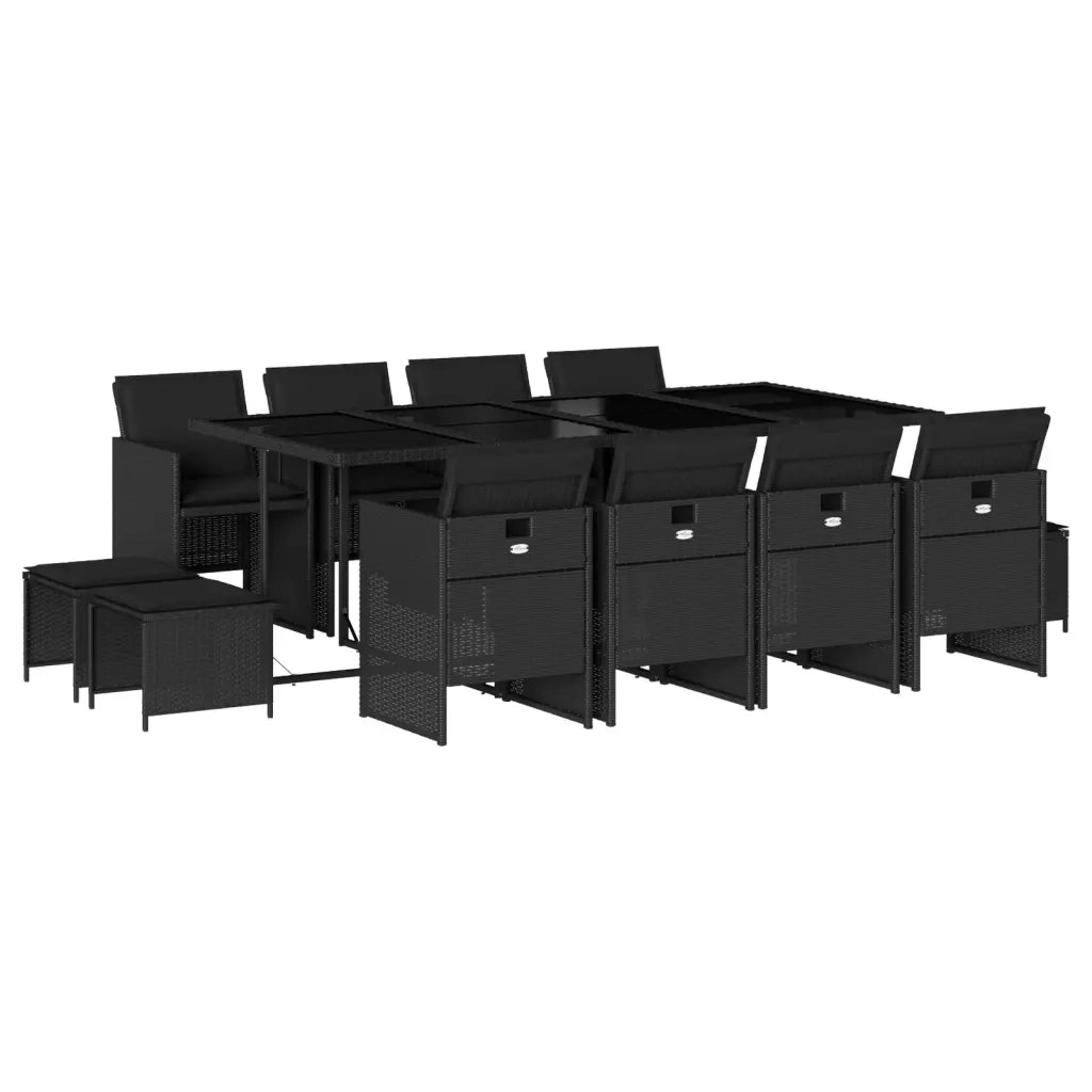 Set da Pranzo da Giardino 13pz con Cuscini Nero in Polyrattan 3277746