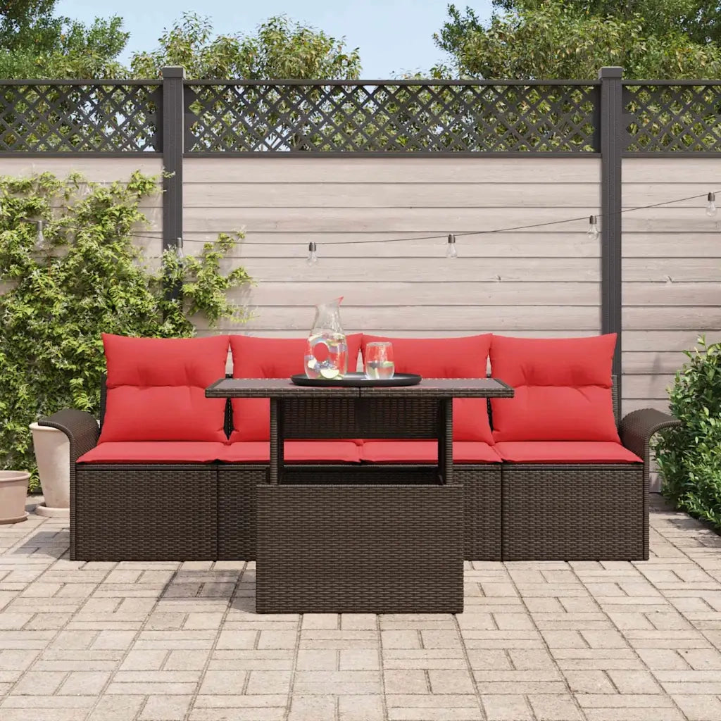 Set Divano da Giardino con cuscino 5 pcs Marrone polyrattan 3348190