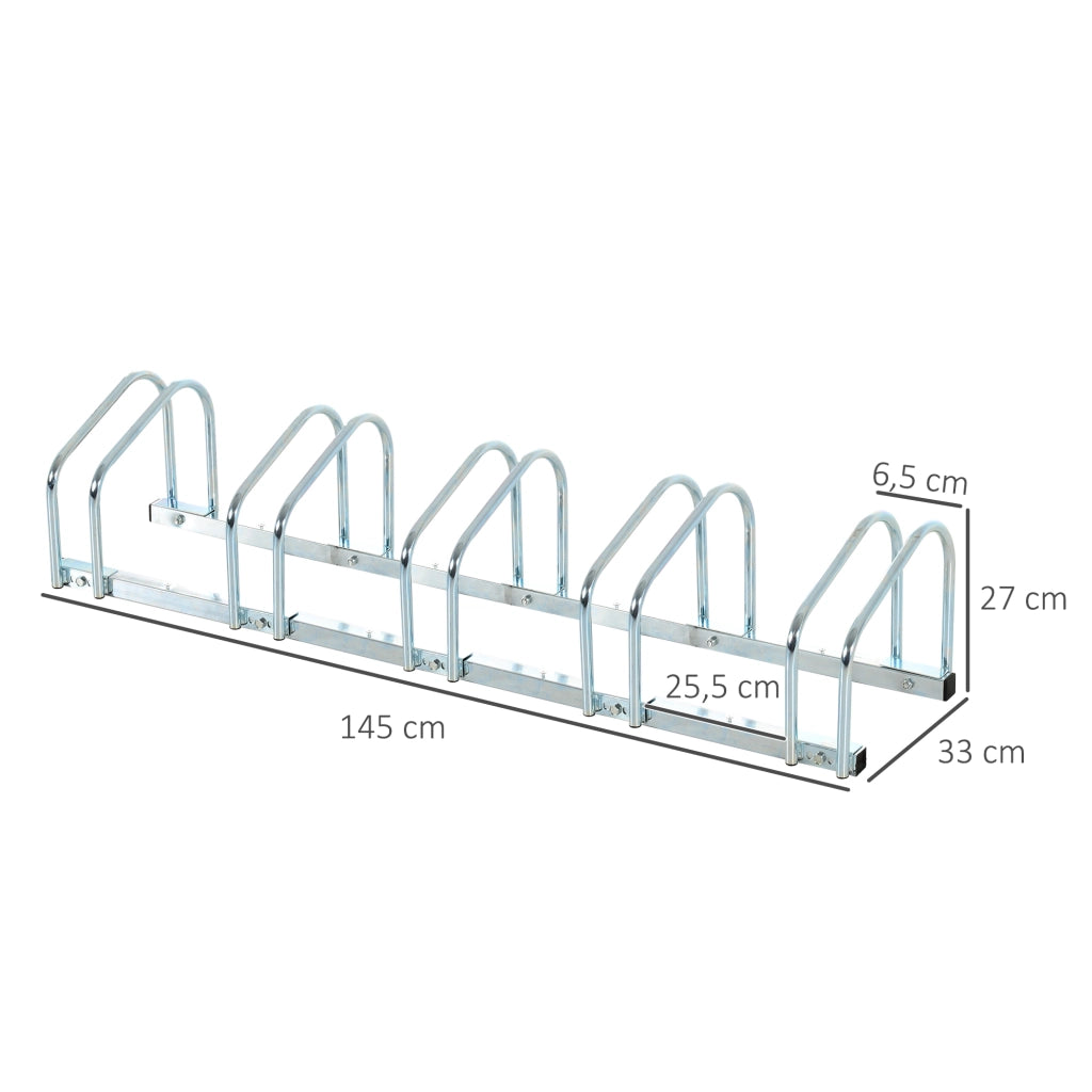 Supporto Bici da Parete 5 Posti ¨C Minimal ¨C Argento Acciaio 145x33x27 cm