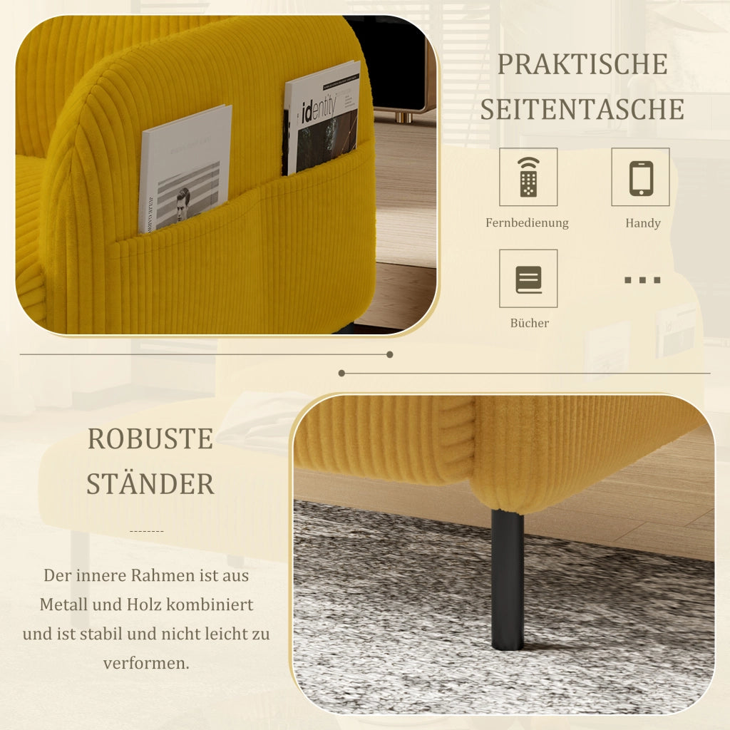 Poltrona in Velluto con Braccioli e Tasche Laterali ¨C MINIMAL ¨C Grigio