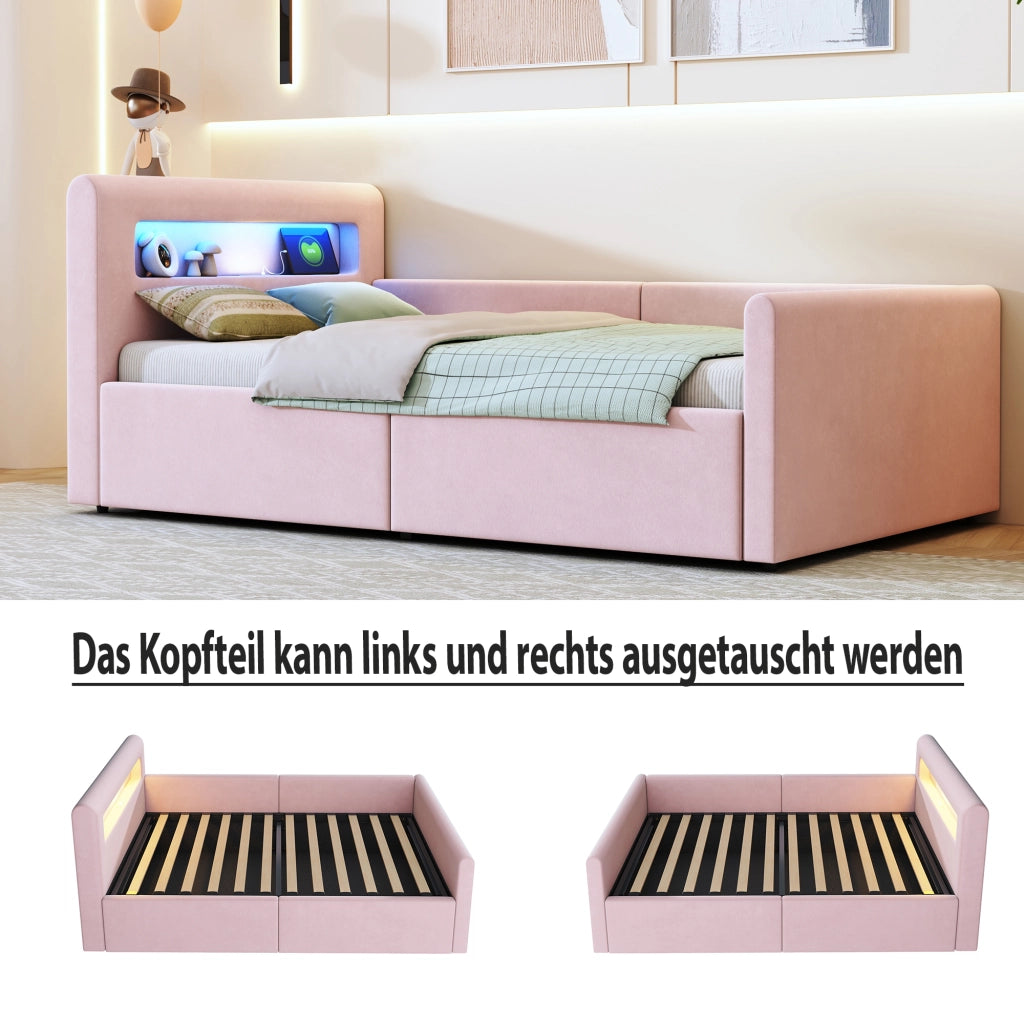 letto imbottito velluto rosa 90 x 200 cm