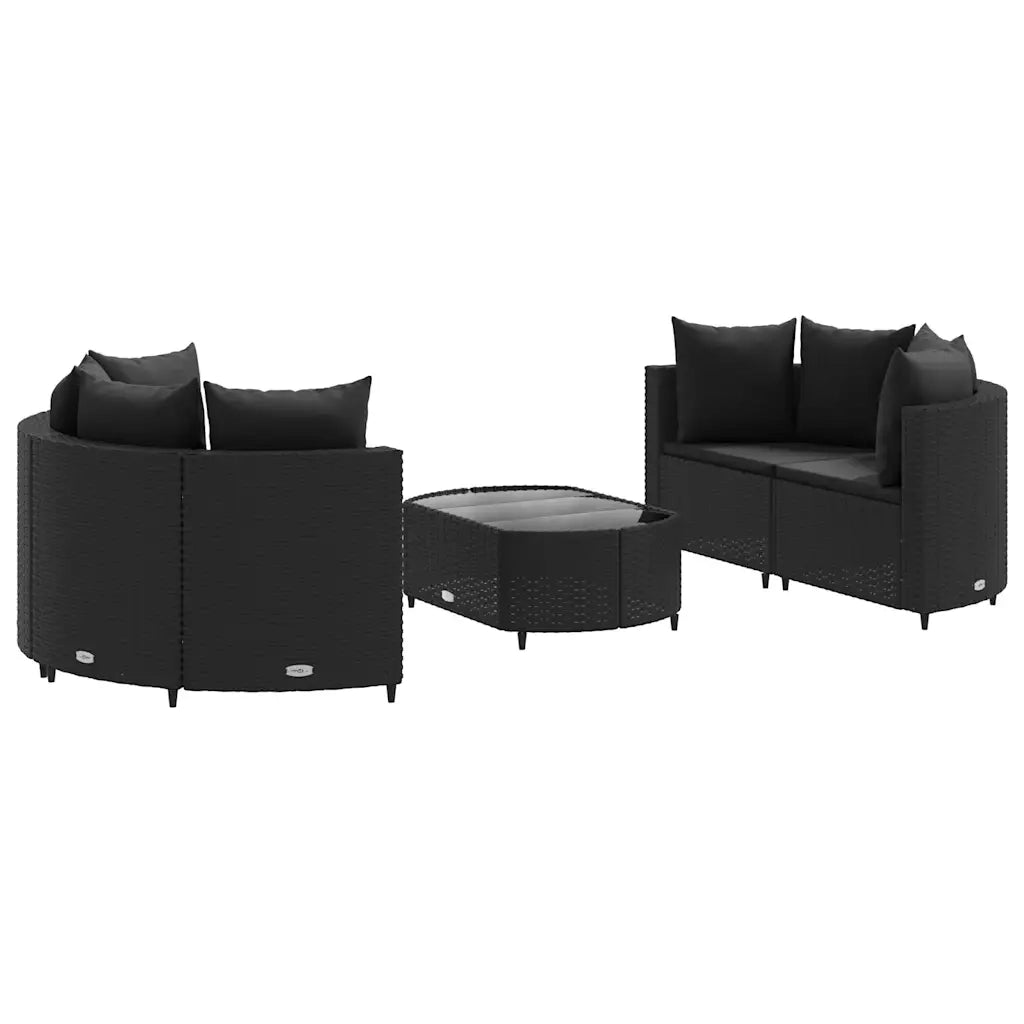 Set Divani da Giardino 5 pz con Cuscini in Polyrattan Nero 3308443