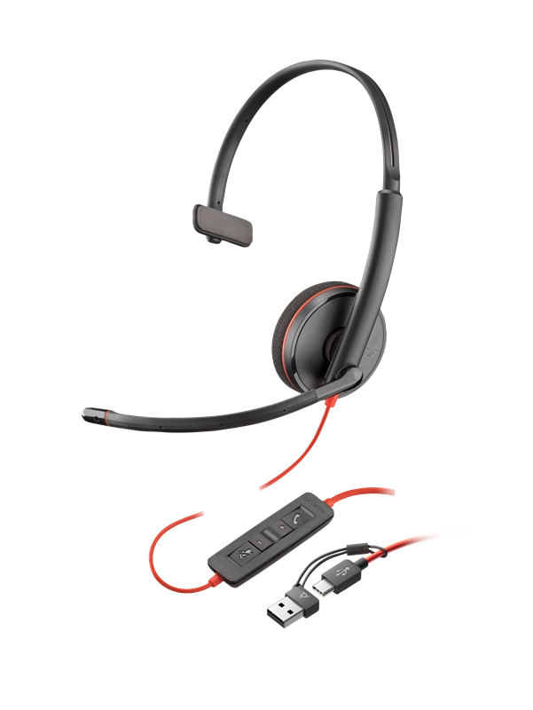 ORIGINAL HP Poly Accessori per computer nero 8X214A6 Blackwire 3210 USB-C Cuffie Poly Blackwire 3210 monoaurali USB-C + adattatore USB-C/A (sfuse)