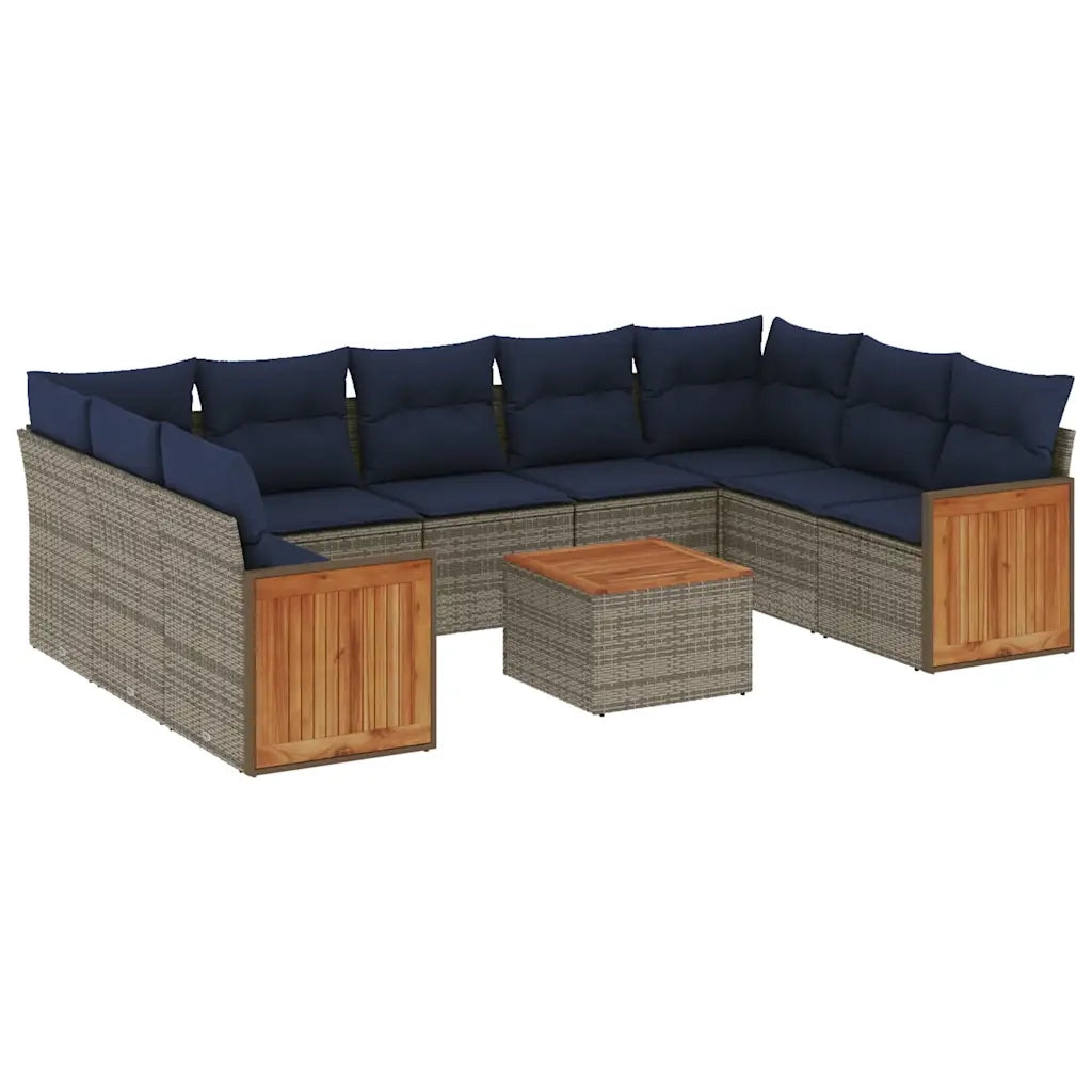 Set Divani da Giardino 10 pz con Cuscini Grigio in Polyrattan 3227965