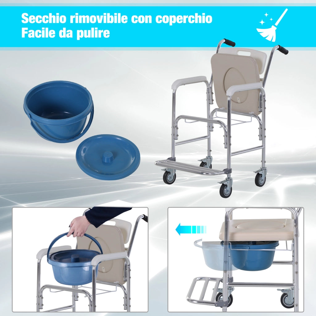 Sedia con WC e Ruote ¨C Minimal ¨C Ecopelle, 84x54x96cm