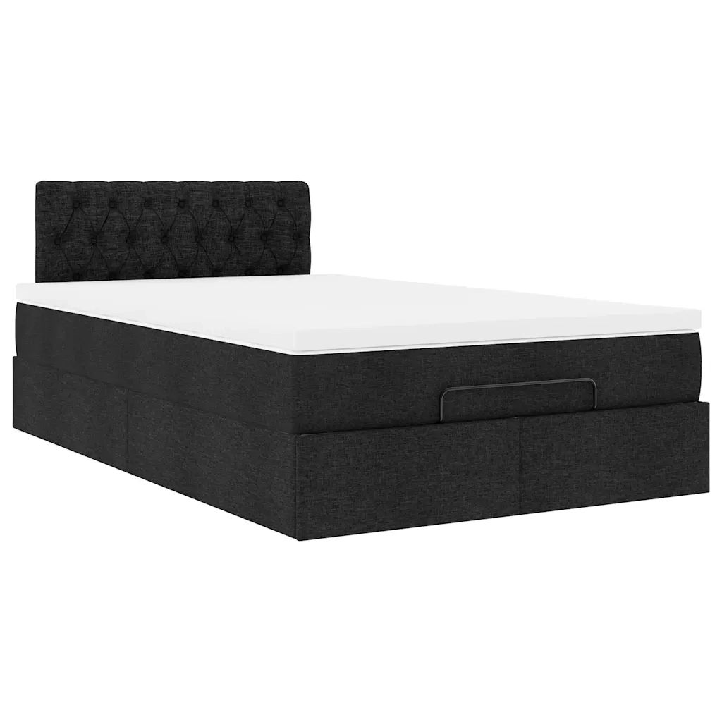 Pouf Letto con Materasso e LED Nero 120x190 cm in Tessuto