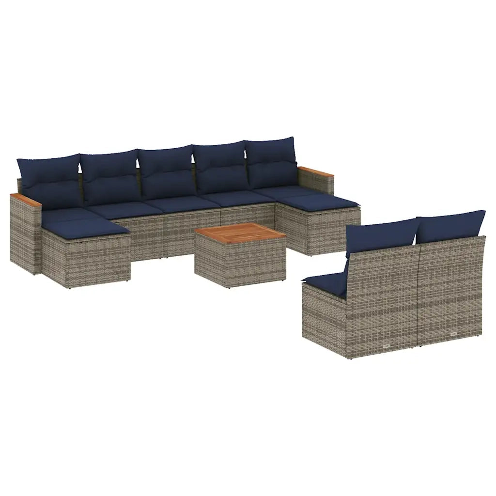 Set Divani da Giardino 10 pz con Cuscini Grigio in Polyrattan 3226383