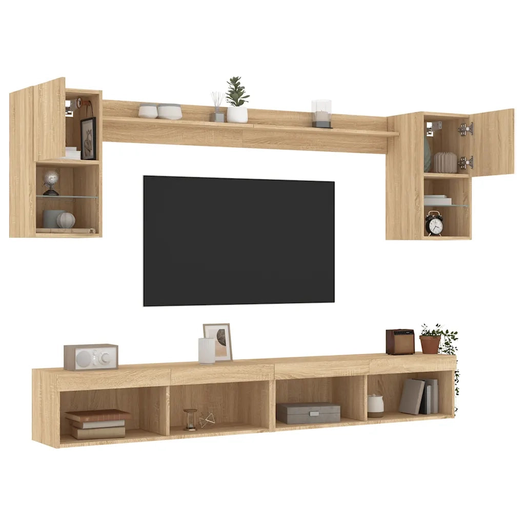 Mobili TV a Muro con LED 6pz Rovere Sonoma Legno Multistrato 3216688