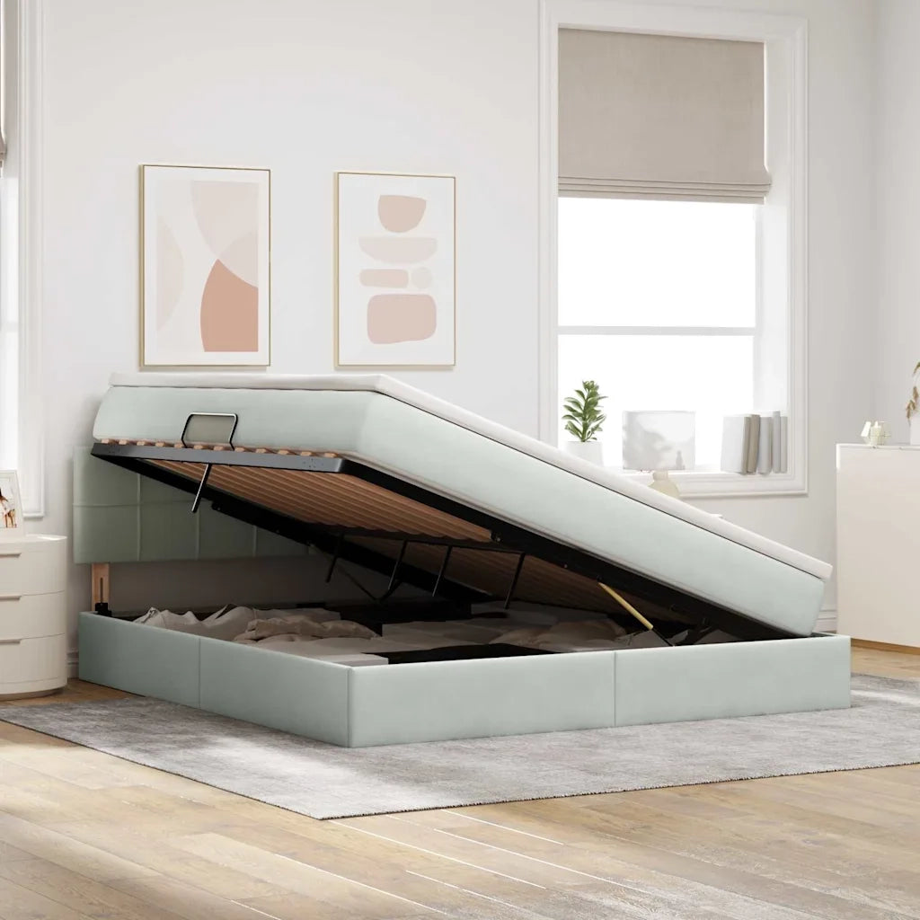 Letto con Contenitore Grigio chiaro 160 x 200 cm Velluto