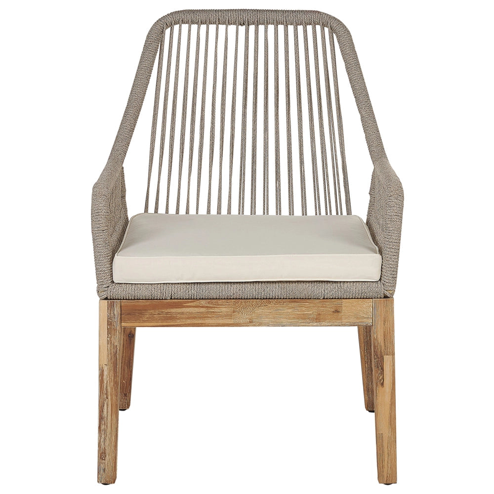 Set da Esterno con Tavolo in Cemento Sintetico  bianco e beige e 6 Sedie in Vimini