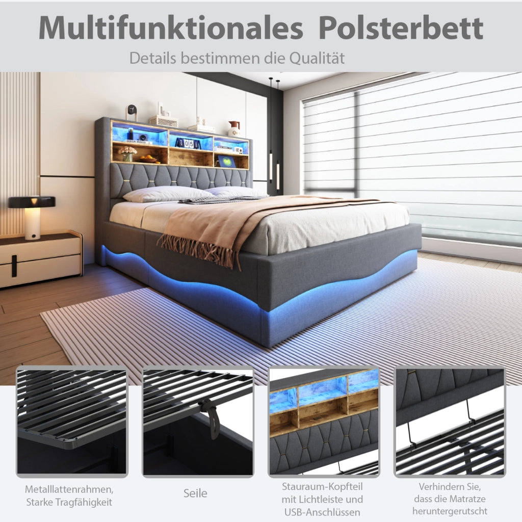letto imbottito ferro grigio 140 x 200 cm